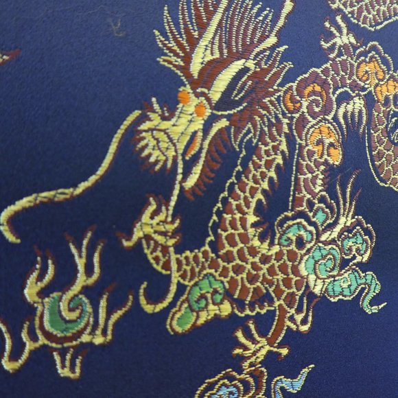 Vintage 90s Clio Black Satin Skirt Asian Dragons Floral Embroidery Bead Fringe 8 - Picture 2 of 12